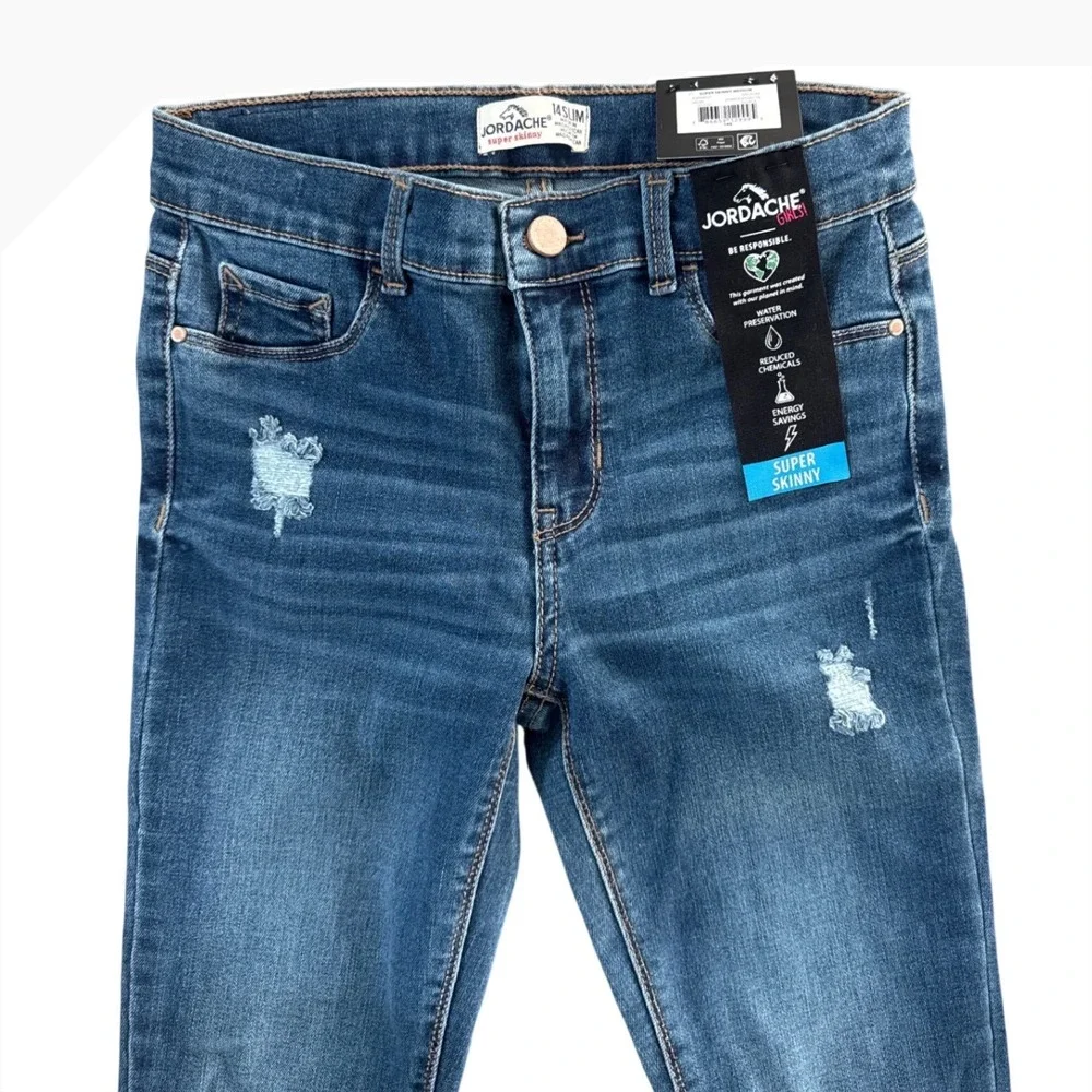 Jordache Kids Girls Super Skinny Jeans Blue Distressed Size 14‎ Slim